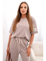 Dámský viskózový komplet s krátkým rukávem a nohavicemi tmavě béžová