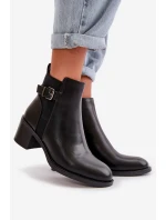 Dámské zimní zateplené boty na podpatku s přezkou Černé Nevillira