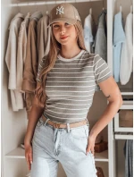 LINESS šedé pruhované dámské základní tričko FashionStreet RY2821