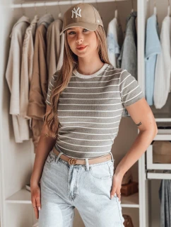 LINESS šedé pruhované dámské základní tričko FashionStreet RY2821