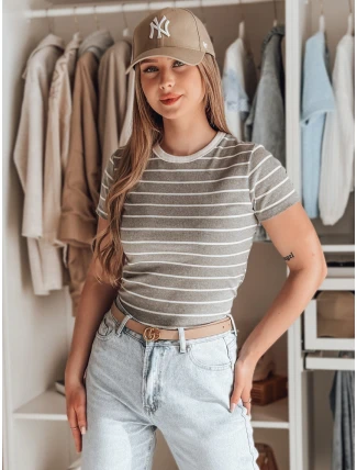 LINESS šedé pruhované dámské základní tričko FashionStreet RY2821