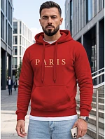 Pánská mikina s kapucí a potiskem PARIS, červená, FashionStreet NX5147BX