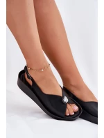 Kožené Dámské Sandály Na Klínu A Platformě S.Barski KV51-020 Černé