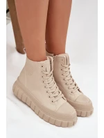Zateplené dámské tenisky na platformě z ekokůže Big Star SS274535 béžové