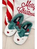 Vánoční dámské pantofle s motivem soba kožené zelené Orsella
