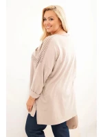 Dámská blůza Plus Size bavlněná s potiskem béžová