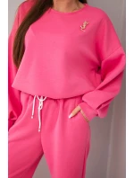 Dámská souprava máslová mikina s broží a kalhoty s rovnými nohavicemi růžový