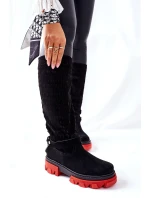 Dámské Kozačky Lewski Černé Semišové 2866