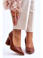 Kožené lodičky Lewski 3117 Hněde