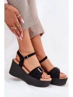 Dámské Sandály Na Klínu S Přezkou Černé Liniella