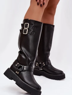 Kožené dámské kozačky s přezkami zateplené Big Star OO274A180 černé