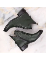 Jezzi W JEZ412B zelené zateplené boty s plochým podpatkem