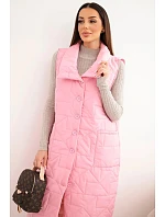 Dámská dlouhá prošívaná vesta s kapsami a stojáčkem světle růžová