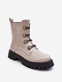 Dámské zateplené boty s ozdobnými knoflíky D&A MR870-51 Světle béžová