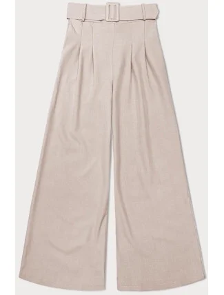 Světle béžové elegantní dámské kalhoty s opaskem (18727)