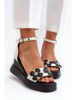 Dámské sandály na platformě a klínové podpatky s květinami Bílé Foviana