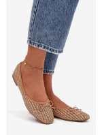 Dámské baleríny s pletením a mašlí Belirra – camel