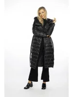 Černý dámský prošívaný kabát s kapucí (AG1-J9069)