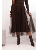 Dámská midi sukně z tylu s podšívkou viskóza hnědá Dámská midi sukně z tylu s podšívkou viskóza hnědá