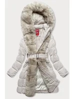 Dámská zimní bunda v barvě ecru s kožešinou (2M-008) Dámská zimní bunda v barvě ecru s kožešinou (2M-008)