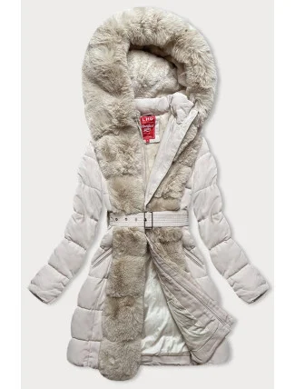 Dámská zimní bunda v barvě ecru s kožešinou (2M-008) Dámská zimní bunda v barvě ecru s kožešinou (2M-008)