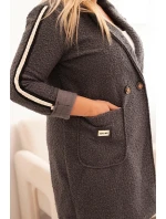 Dámský kabát Plus Size z umělého beránka s kapsami grafitový