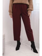 Dámské kalhoty s vysokým pasem a záhyby bordové Dámské kalhoty s vysokým pasem a záhyby bordové