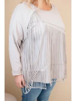 Dámská bavlněná blůza Plus Size s třásněmi béžová