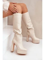 Kozačky Na Podpatku A Platformě Z Eko Kůže Světle Béžové Felilorn