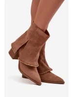 Dámské kotníkové boty na podpatku s obráceným límcem světle hnědé Idalia