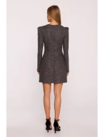 M869 Tweed šaty s výstřihem do V - černé M869 Tweed šaty s výstřihem do V - černé