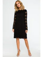 M406 krajkové šaty do áčka s dlouhými rukávy - černé