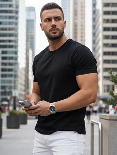 Pánské klasické černé tričko FashionStreet RX5670