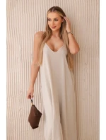 Mušelínové šaty na ramínka tmavě béžová