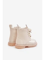 Zateplené dětské boty s medvídkem na zip béžové Enchanta