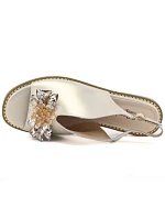 Dámské kožené ploché sandály s krystaly zlaté S.Barski 61-6004