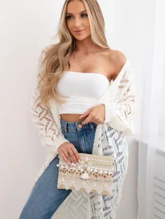 Svetr dlouhý kardigan Super KID Mohair Šedobílý