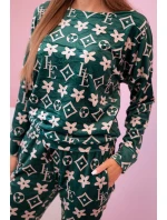 Dámská souprava z veluru s monogramem zelená + béžová