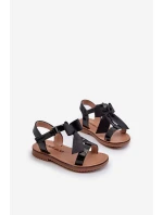 Lakované dětské sandálky s mašlí na suchý zip černé Joratia