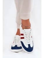 Zazoo N1068 Kožené Nízké Tenisky Dámské Bílá-Námořnická Modrá