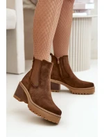 Dámské Zateplené Kotníkové Boty Na Podpatku Eko Semišové Hnědé Irissinae