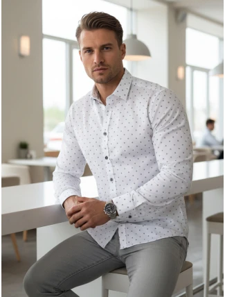 Pánská bílá vzorovaná košile slim fit FashionStreet DX2700