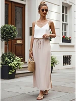 Dámská viskózová maxi sukně s elastickým pasem béžová FashionStreet CY0514 Dámská viskózová maxi sukně s elastickým pasem béžová FashionStreet CY0514