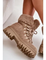 Dámské Šněrovací Boty S Kožíškem Tmavě Béžové Vaminia