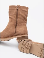 Stylové Karmelowy  kotníčkové boty dámské na plochém podpatku