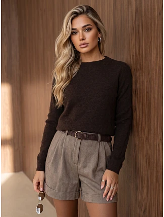 Dámský měkký svetr s alpakou, barva baby čokoládová, FashionStreet MY2622