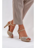 Sandály Na Podpatku Se Zdobením A Leskem D&A MR1038-33 Zlaté