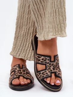 Kožené Ploché Pantofle S Panteřím Vzorem Zazoo 40383 Černé