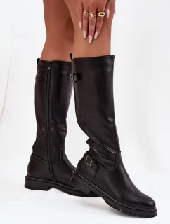 Izolované dámské kozačky na nízkém podpatku s přezkami Černé Sorelle