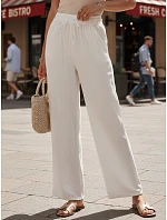 Dámské bílé kalhoty s širokými nohavicemi FashionStreet UY3076 Dámské bílé kalhoty s širokými nohavicemi FashionStreet UY3076